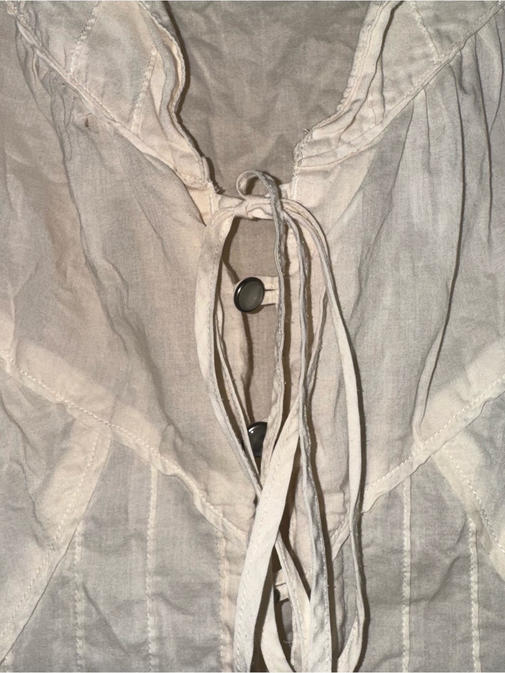 Vintage Diesel Cream 100% Cotton Prairie Semi Sheer Button Down Stripe Blouse M - Picture 5 of 11
